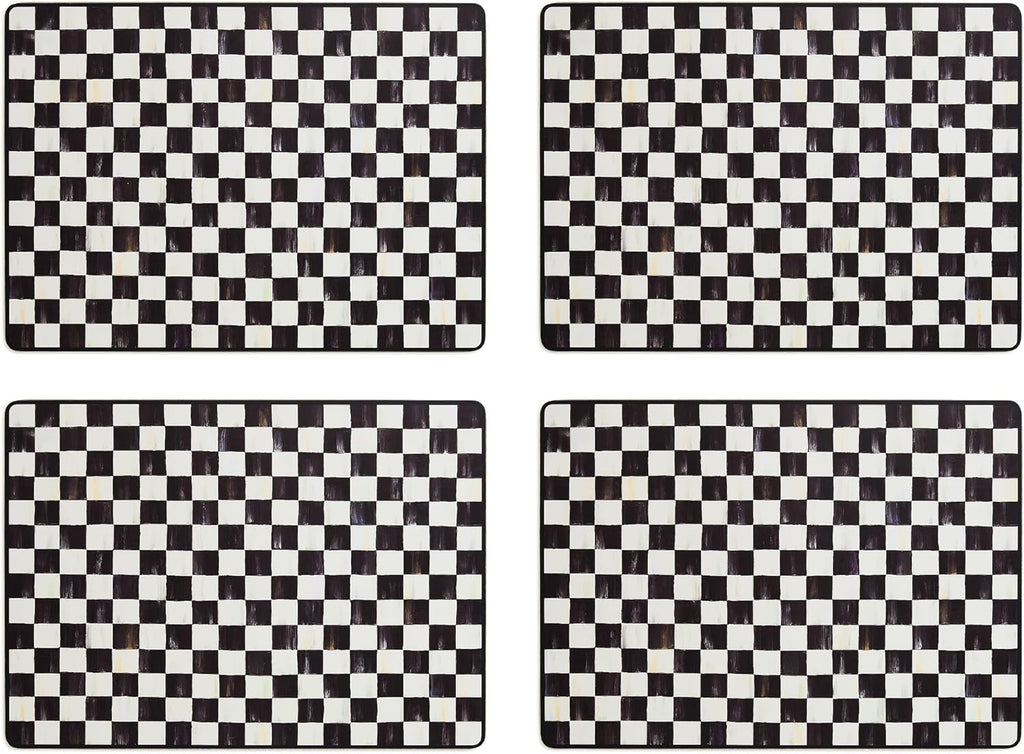 MACKENZIE-CHILDS Set of 4 Cork-Back Placemats, Hard-Finish Table Mats, Black-and-White Courtly Check