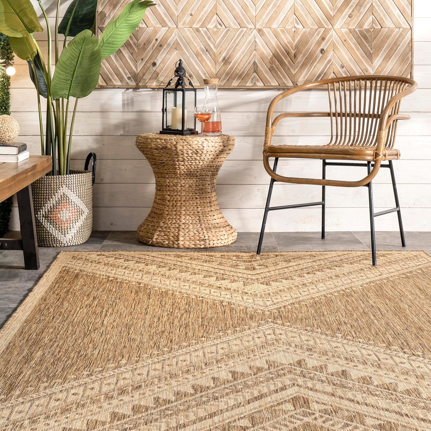 Nuloom Outdoor Performance Collection Landry Brown/Ivory, 8' x 10', Soft and Cozy, High Traffic, Stain Resistant, Easy Clean, Durable Area Rug for Indoor/Outdoor Patio, Deck, Porch, Garden, Courtyard