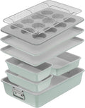 T-fal Refresh Ceramic Nonstick Baking Pans Set (8 Pc), Roaster, 12-Cup for Muffins, Loaf Trays, Baking Sheets Non Stick, Cooling Cooking Rack, Stackable Bakeware Set, Mint Green