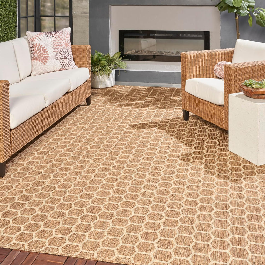 Nourison Home Reversible Indoor Outdoor Natural 9' x 12' Area Rug - Easy Clean, Non Shedding, Bed Room, Living Room, Dining Room, Kitchen (9' x 12')