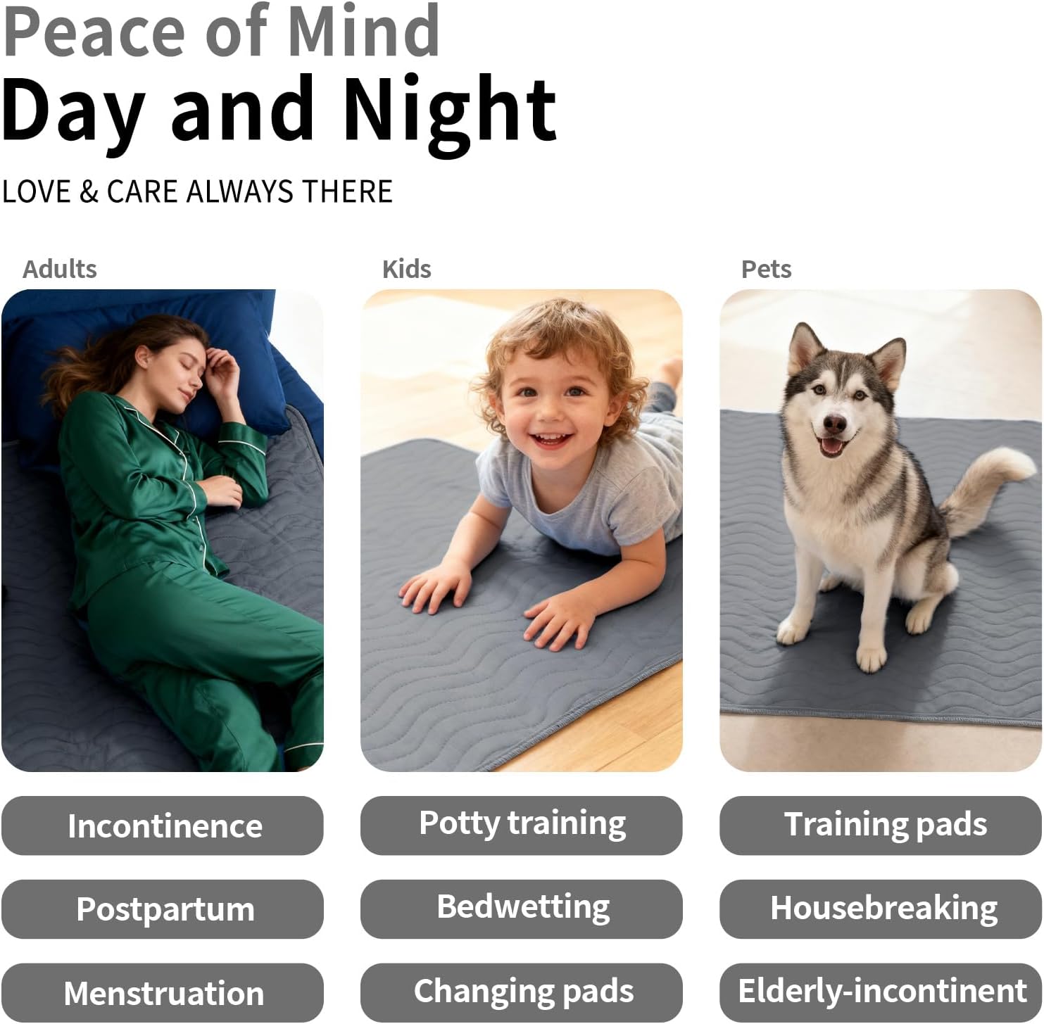 Accompagner Incontinence Bed Pads Washable Waterproof, Ultra-Absorbent Reusable Underpads for Diaper Changing, Nursing, Bedridden, Adults, Seniors, Kids and Dogs (Dark Gray, 36"x54"(Pack of 2))