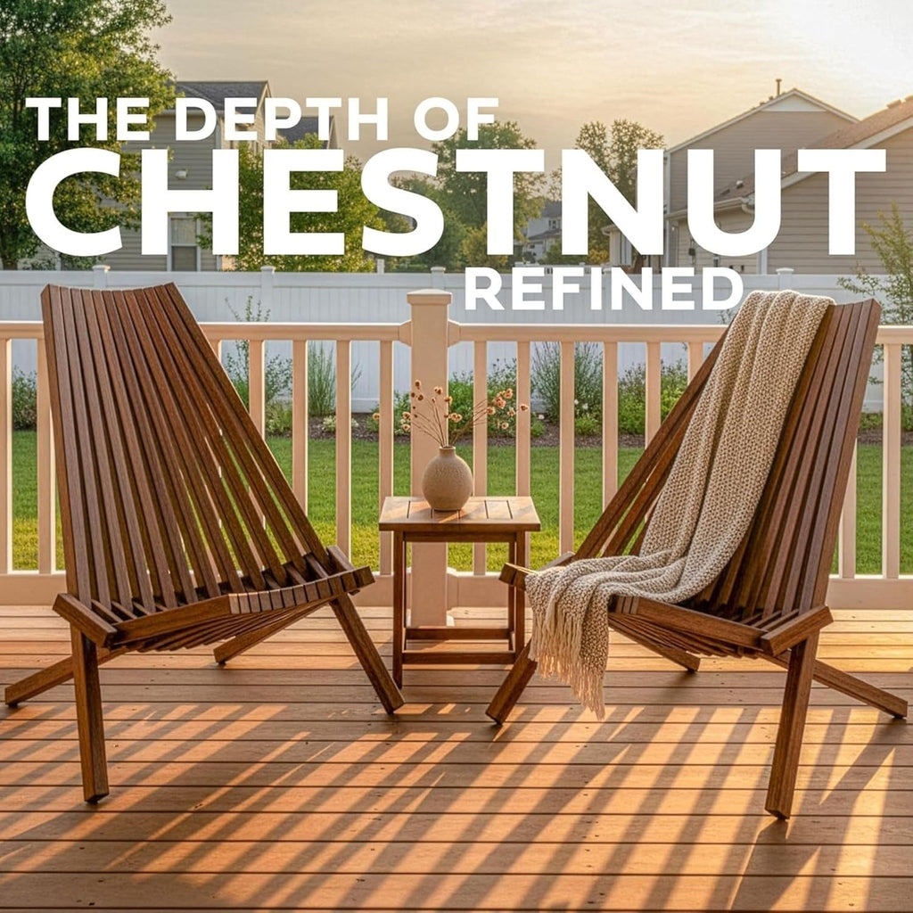 Melino 2-Pack Wooden Folding Tamarack Chair, Low Profile Outdoor Lounge Seat, Chestnut - Foldable Acacia Seating for Patio and Lawn, Portable Beach or Camping Wood Furniture