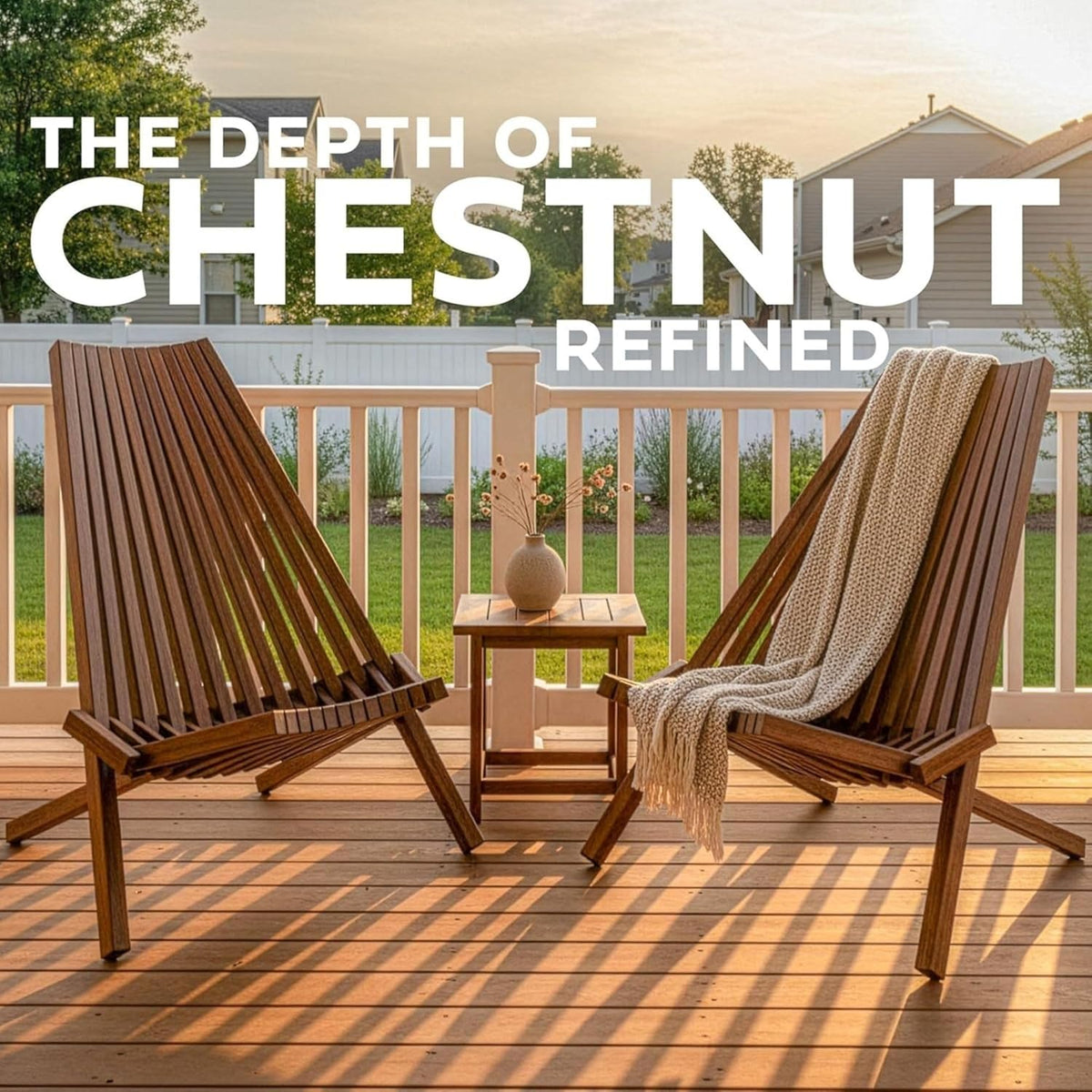 Melino 2-Pack Wooden Folding Tamarack Chair, Low Profile Outdoor Lounge Seat, Chestnut - Foldable Acacia Seating for Patio and Lawn, Portable Beach or Camping Wood Furniture