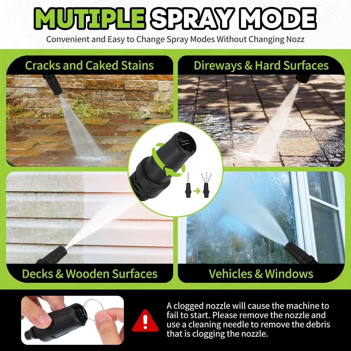 Electric Pressure Washer, w/23ft Hose & 18ft Cord, Angle-Adjustable Nozzle, Foam Cannon, Power Washer for Car, Driveway, Patio, Fence, House Cleaning