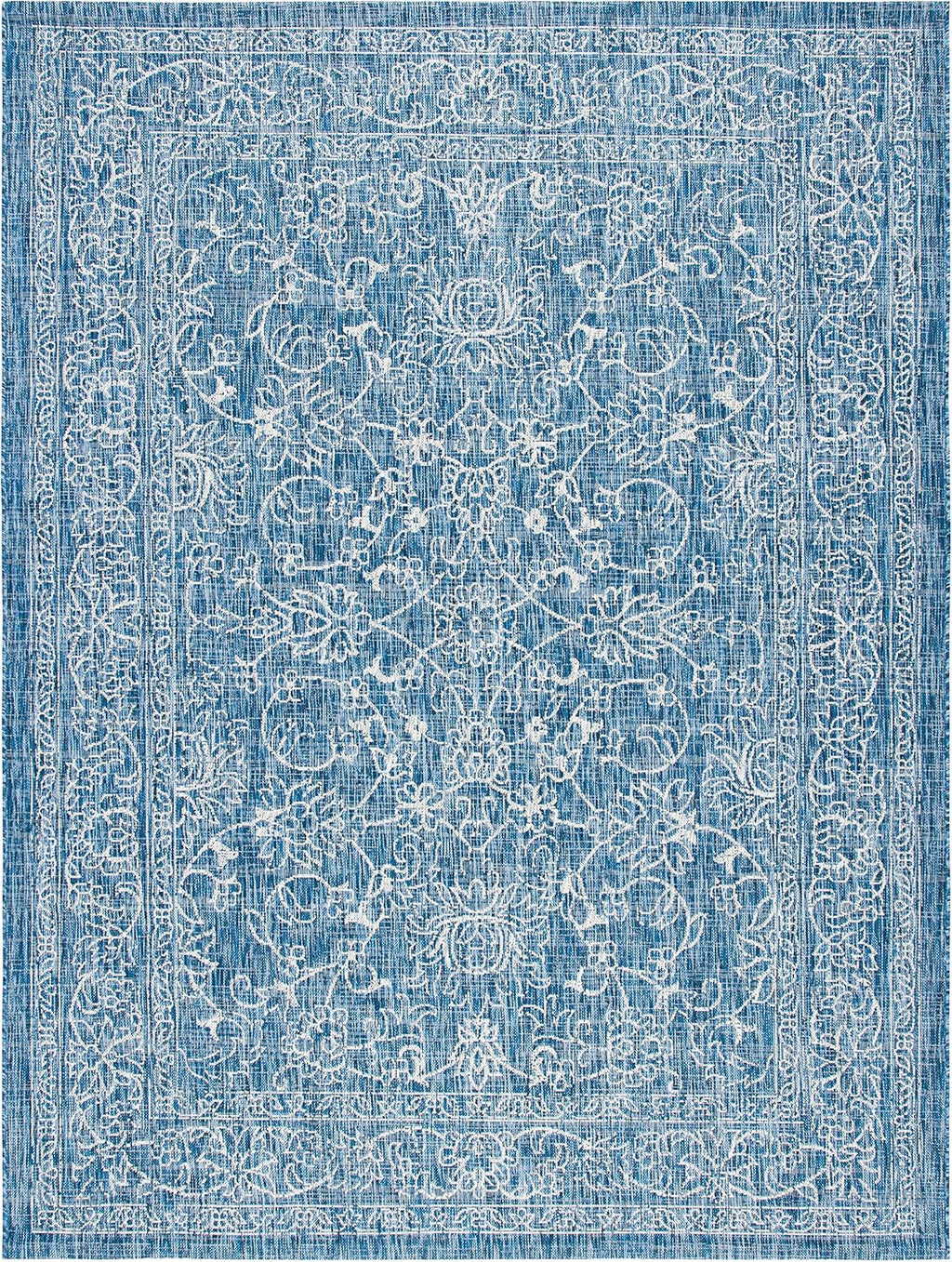 SAFAVIEH Washable Rug Outdoor Courtyard Collection - 9' x 12', Navy & Ivory, Non-Shedding & Easy Cleaning, Ideal for Patio, Backyard, Mudroom (CY8680-36821)