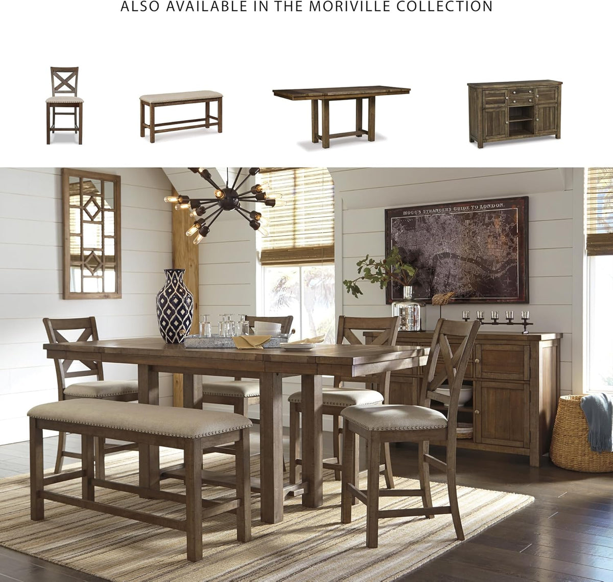 Signature Design by Ashley Moriville Rustic Farmhouse 24.5" Upholstered Barstool, 2 Count, Beige & Brown