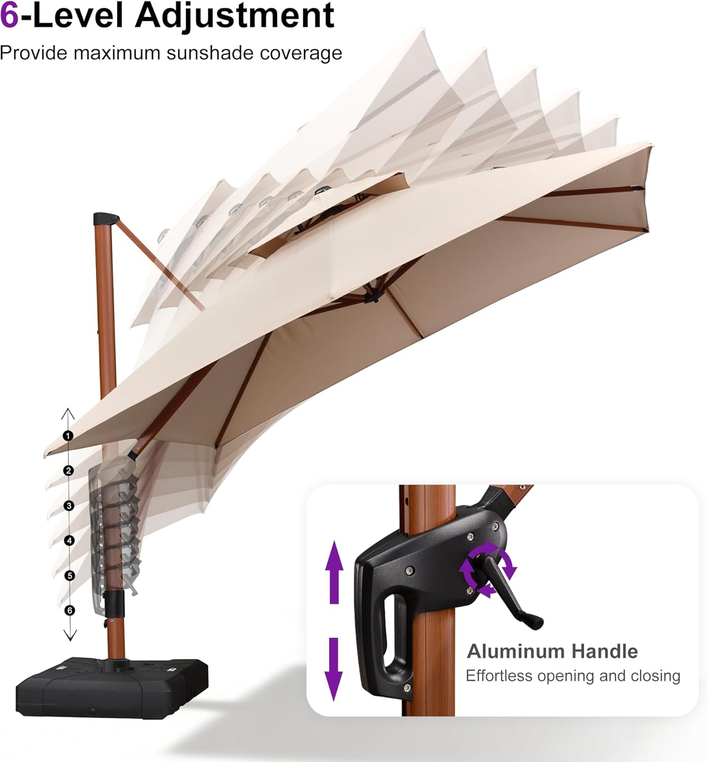 PURPLE LEAF 10ft Patio Umbrella with Base Outdoor Square Umbrella Large Cantilever Umbrellas Windproof Offset Heavy Duty Sun Umbrellas for Garden Deck Pool Patio, Beige