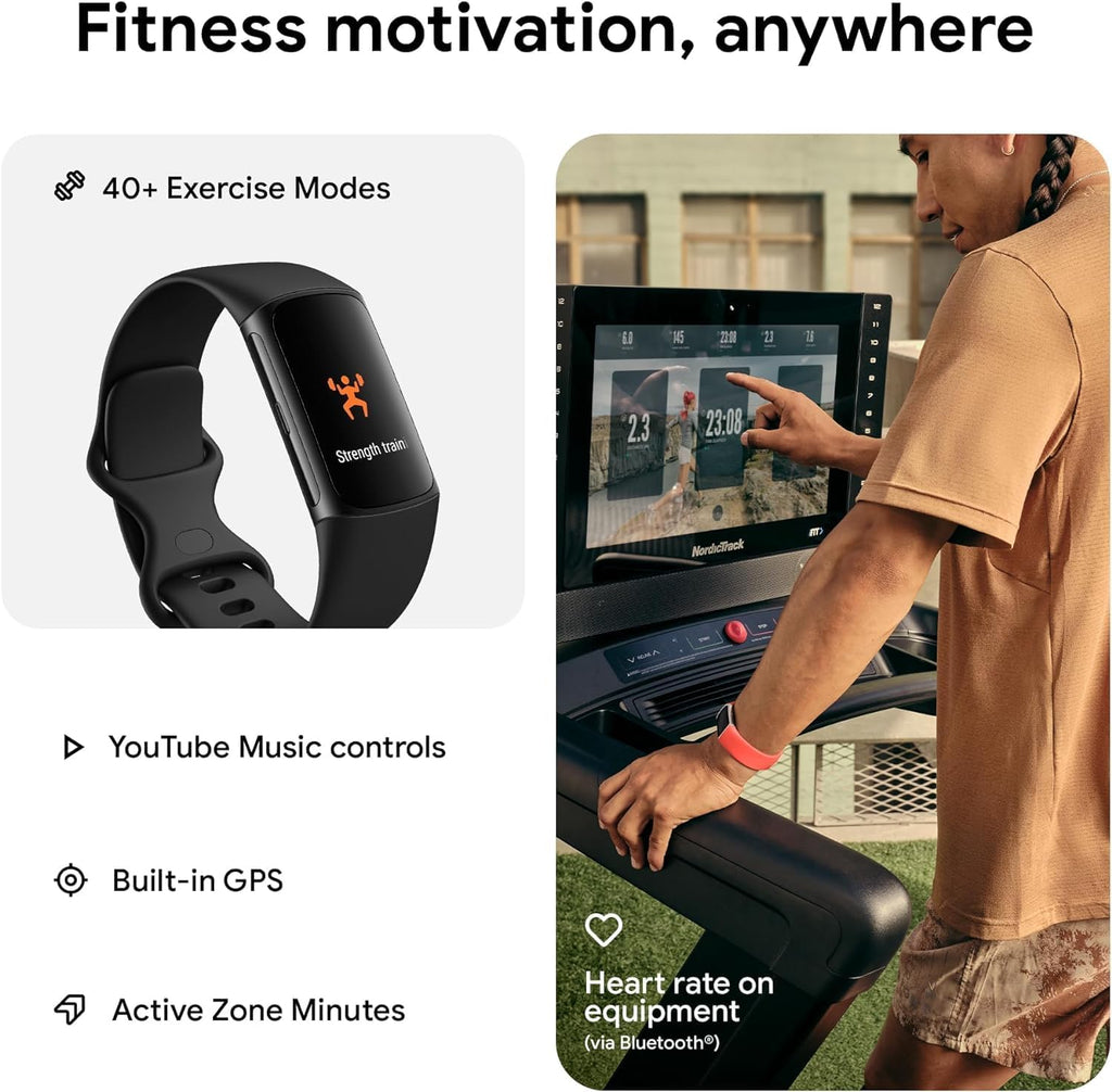 Fitbit Charge 6 Activity Tracker Heart Rate Monitoring, 7-Day Battery, Integrated Google Apps, Maps & Wallet, in-Depth Health Insights, Activity & Sleep Analysis, (Obsidian/Black)