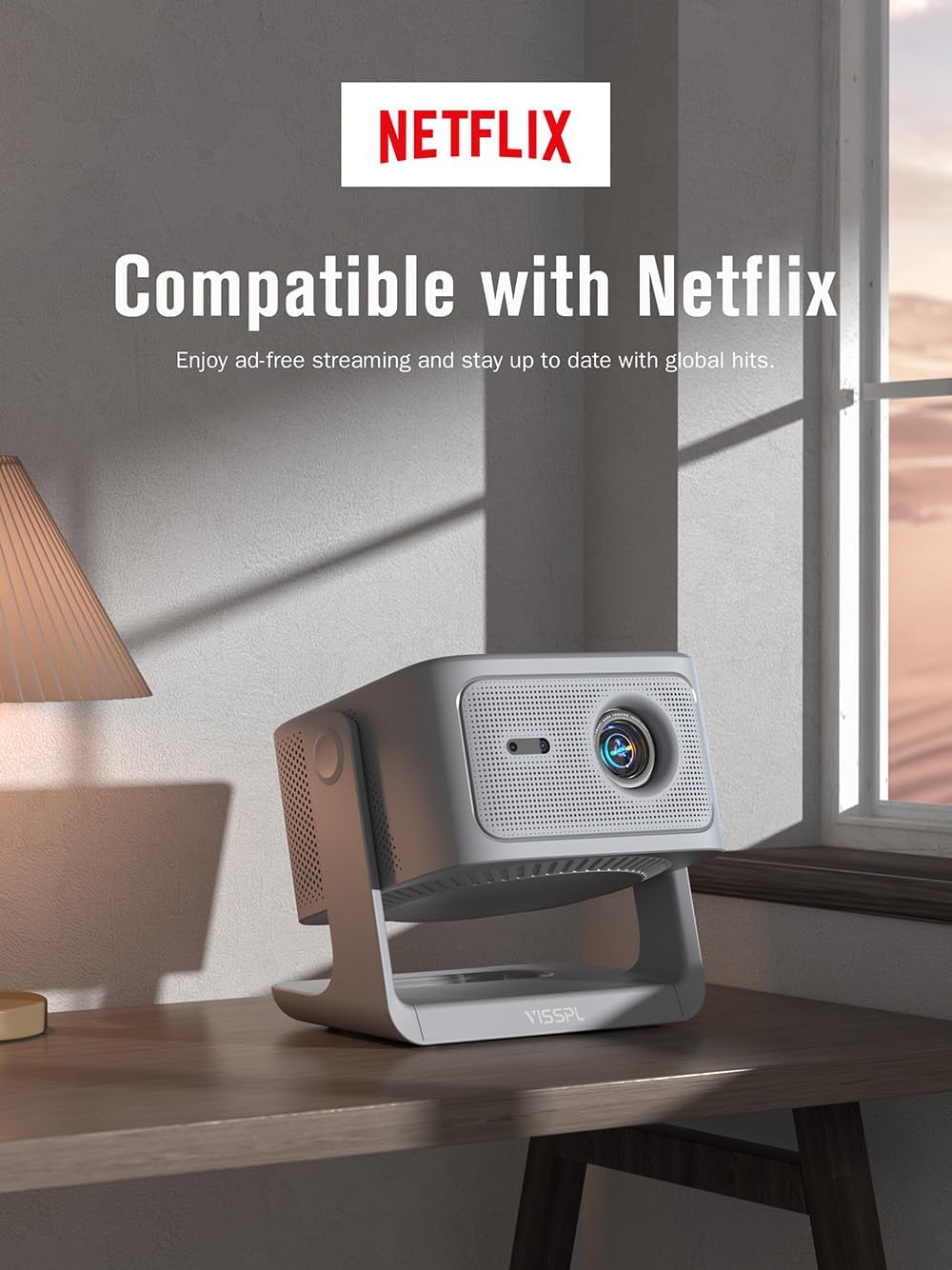 【Netflix Included & 2200ANSI】Smart 4K Projector with WiFi and Bluetooth, VISSPL 3D Dolby Audio and Auto Focus Portable Outdoor Projector, Movie Home Theater Projectors for Bedroom/Ceiling