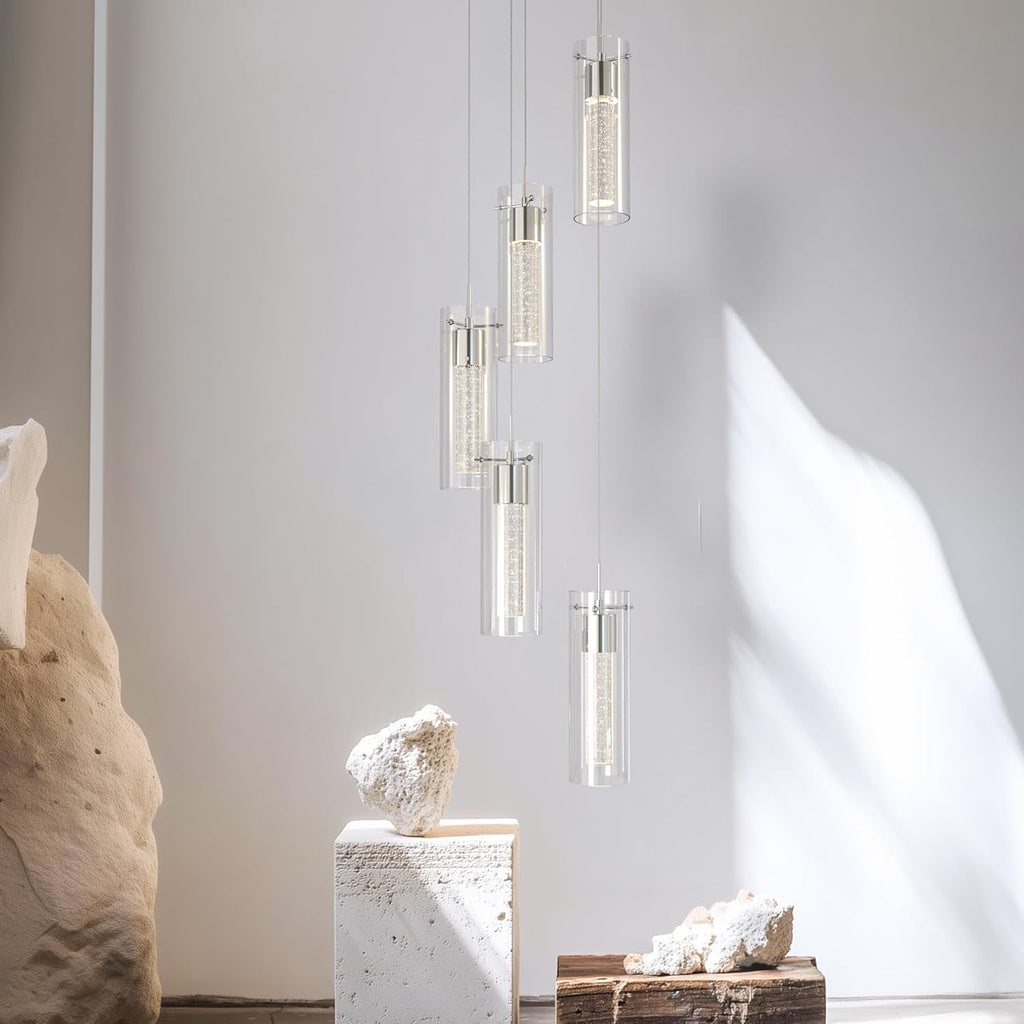 Tawson Alice 5-Light Chandelier Pendant Ceiling Light, Integrated Led and Bubble Glass, for Kitchen Island, Hallway, Entryway, Passway, Dining Room, Bedroom, Balcony Living Room