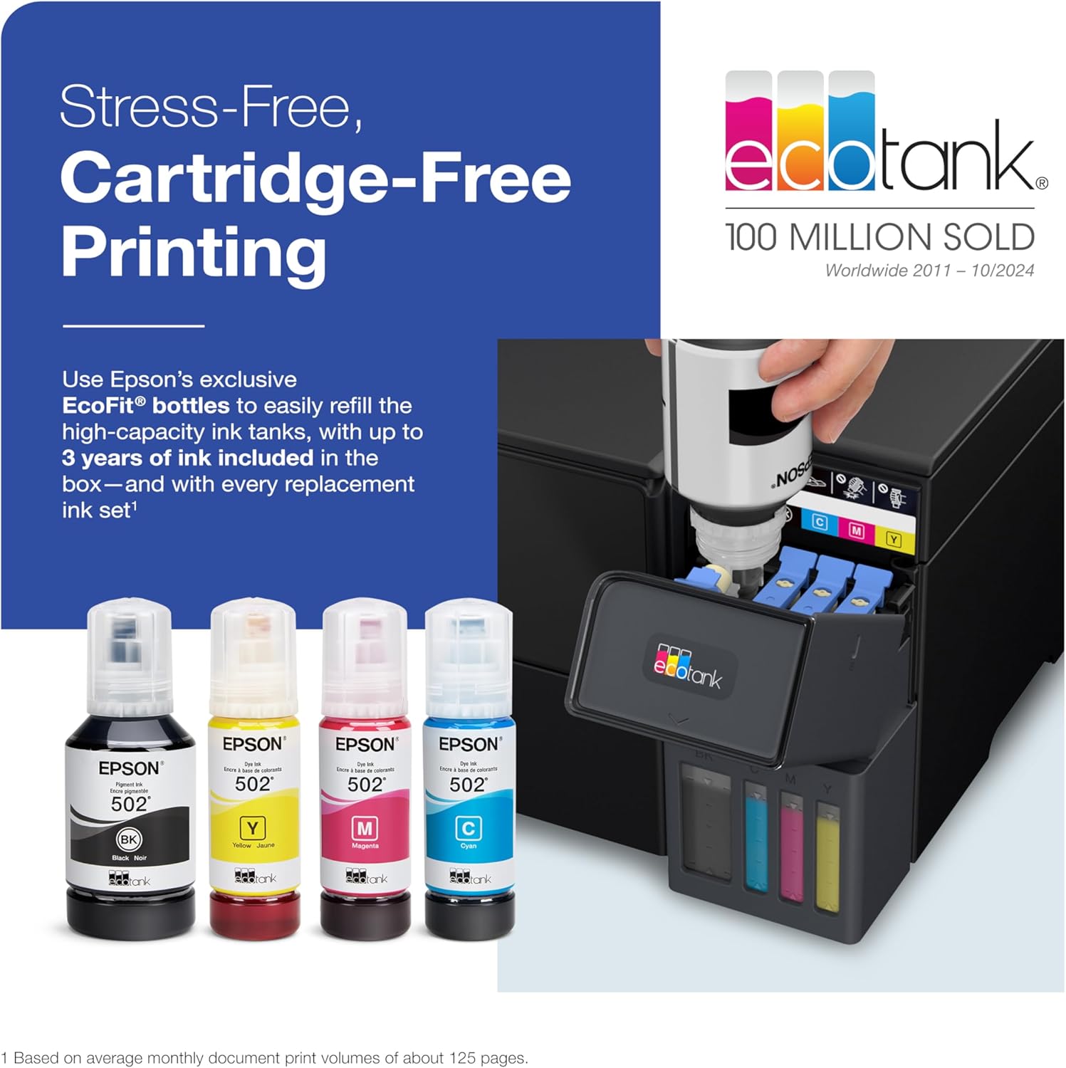 Epson EcoTank ET-2980 Wireless All-in-One Color Supertank Printer with up to 3 Years of Ink Refillable Tanks, Perfect for Home, 15 PPM, 1.44" Colorful Screen, Auto 2-Sided Printing - Black