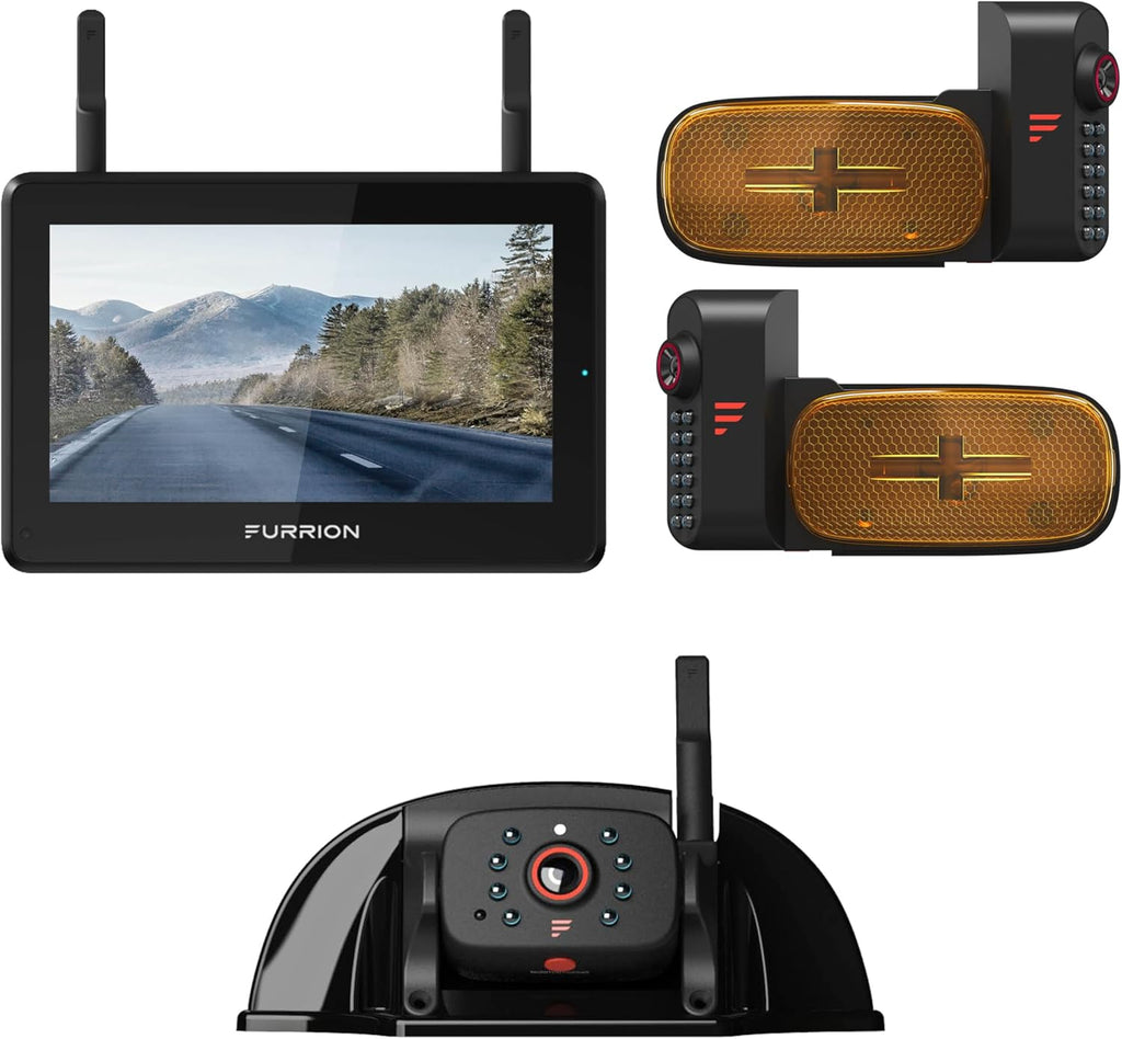 Furrion Vision S+ RV Observation System with 7" Monitor, Left/Right Side Cameras with LED Marker Lights, Sharkfin, Infrared Night Vision, Live Streaming, Wide Viewing Angle - FOS7HTAEN