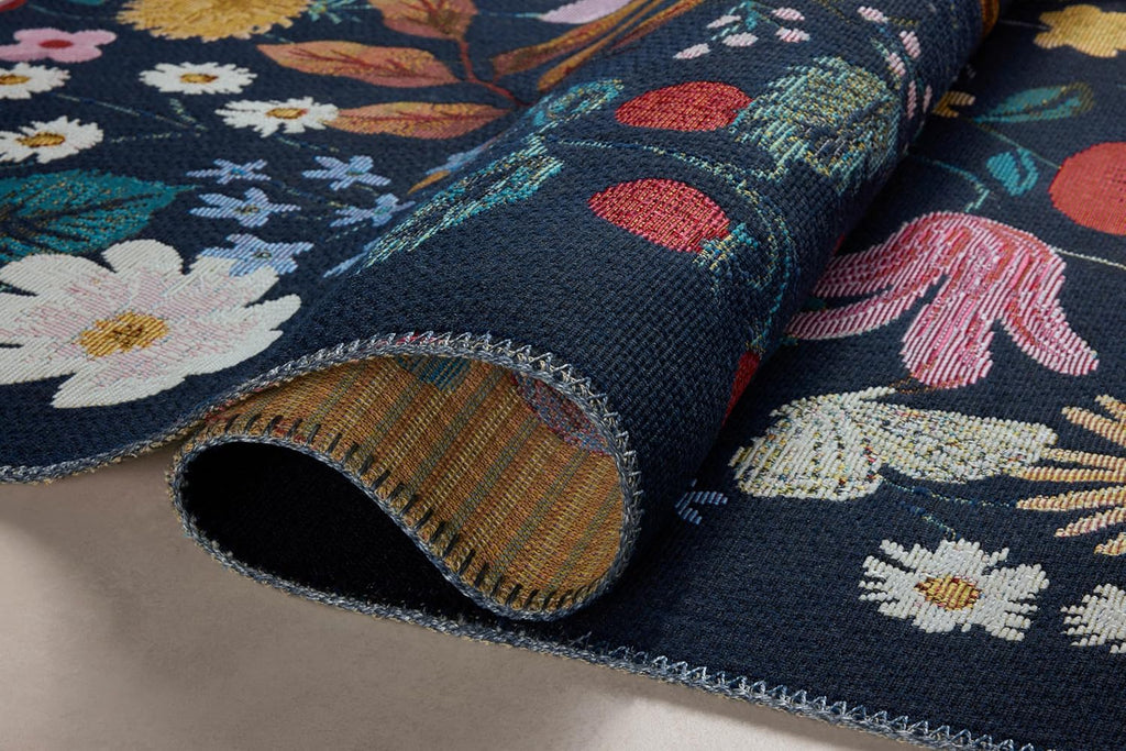 Loloi Rifle Paper Co. Perennial Collection Strawberry Fields PRN-02 Black/Navy 5'-3" x 7'-8" Indoor/Outdoor Area Rug