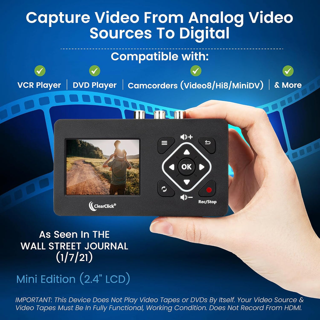ClearClick Video to Digital Converter 2.0 (Second Generation) Mini Edition - Record Video from VCR's, VHS Tapes, AV, RCA, Hi8, Camcorder, DVD, Gaming Systems Requires Working VCR/Camcorder & Tapes