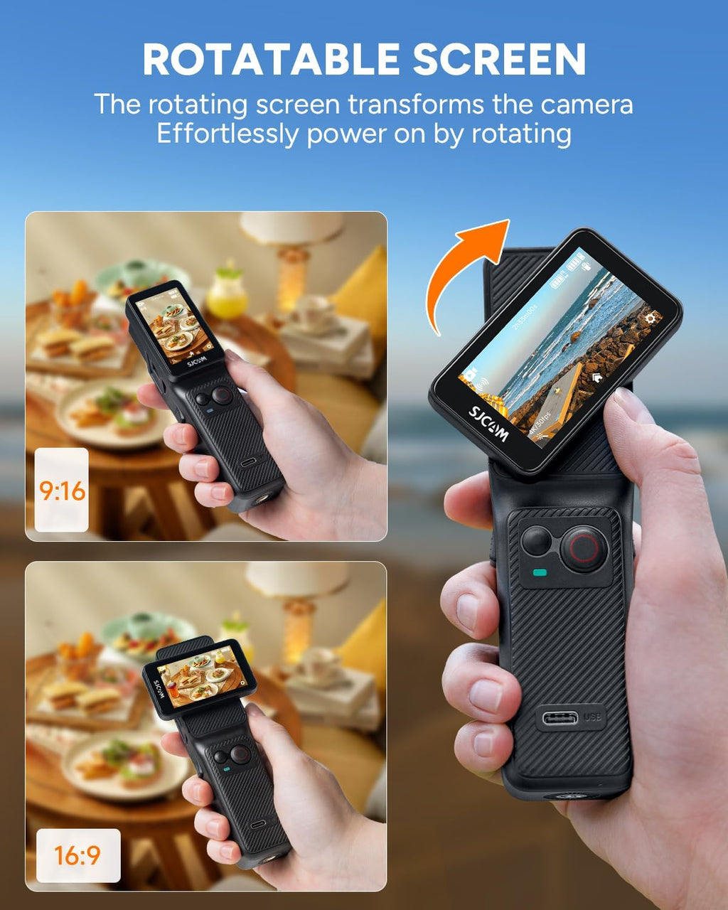 SJCAM C400 4K YouTube Creator Vlogging Camera,7H Battery Handle,3-in-1 Handheld Wearable Travel Camera with 2.29" Touchscreen, 6-Axis Stabilization,30M Waterproof Camara para grabar contenido