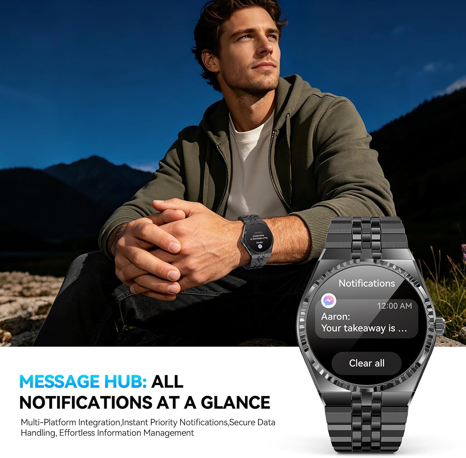 2026 Smart Watch with Bluetooth Calls, 1.32" AMOLED Display, 160+ Sports Modes, Heart Rate/Blood Oxygen/Blood Pressure/Sleep Monitor, IP68 Waterproof, Compatible with iOS Android for Men Women Black