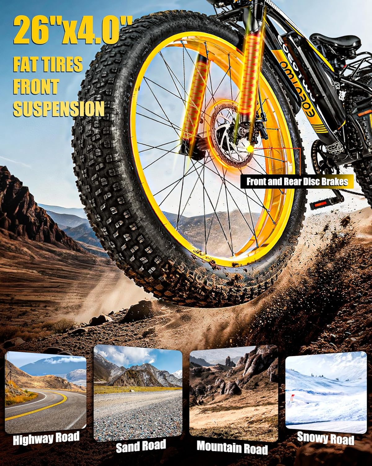 Electric Bike for Adults,1500W Peak Motor E Bikes, 26" Fat Tire Electric Bicycle, 20 MPH 60 Miles Electric Mountain Bike, Removable Battery, Dual Brake, 7 Speed