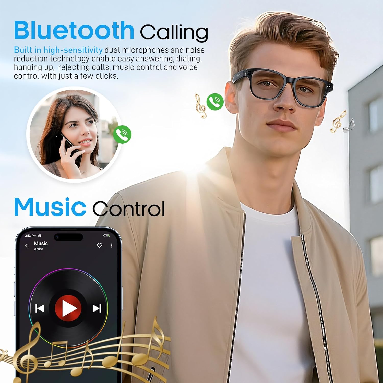 Nemheng AI Smart Glasses with 800mp Camera – Real-Time Translation in 139 Languages,1200p Video Recording,Open-Ear Audio,Object Recognition for iOS Android