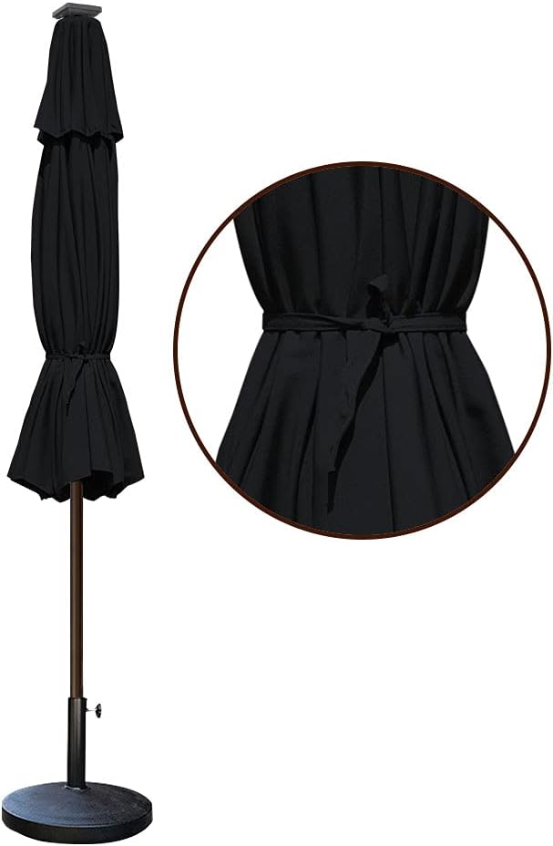 EliteShade USA 10-Year-Non-Fading 9ft Market Patio Umbrella, Commercial Grade Table Sun Umbrella with 80 Solar LED Lights, Crank Open, Windproof & UPF 50+ UV Protection for Garden, Deck, Pool, Backyard, Black
