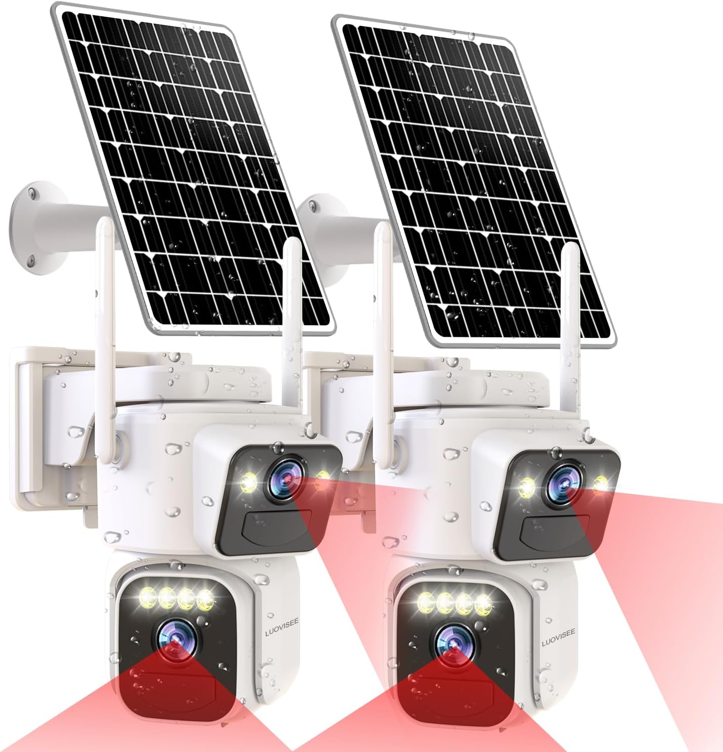 Luovisee Cameras for Home Security with Dual Lens,2.4G/5G WiFi Outdoor Camera Wireless Solar Powered,PIR Alarm,Color Night Vision,2-Way Audio,Cloud/SD Storage,No Month Fee(2 Pack)