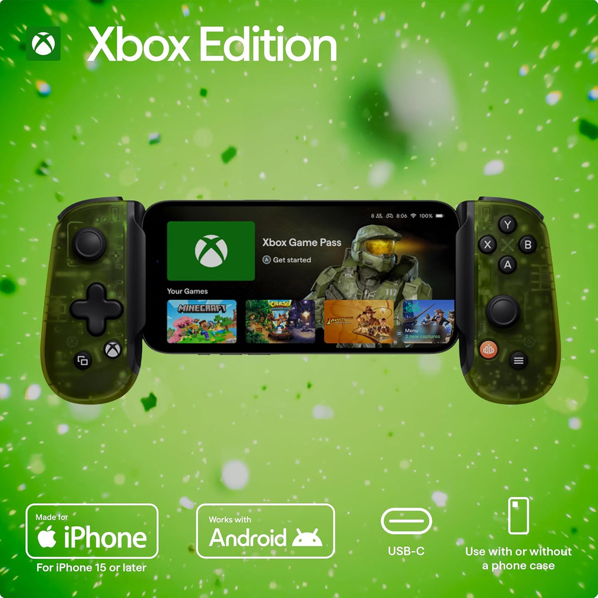 Backbone One Mobile Gaming Controller Xbox Edition – USB-C Phone Controller for iPhone 15/16/17 & Android, Play with Xbox Game Pass Ultimate (1-Month Access Included), Stream from Console or PC & More