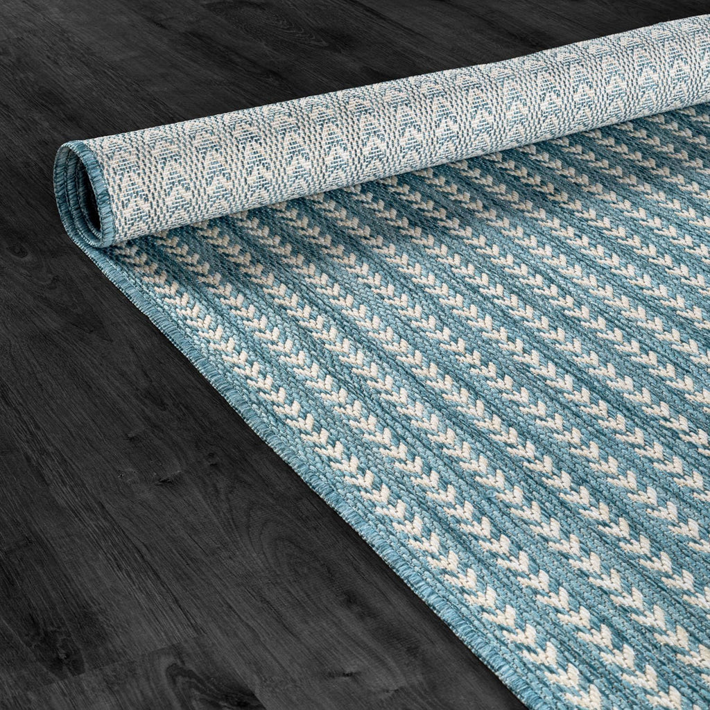 Washable Outdoor Rug 9x12 Modern Area Rugs Outdoor Carpets Striped Pattern Non Shedding Waterproof Easy Clean Patio Deck Porch Living Room Bedroom Garden RV (9 X 12 Aqua)