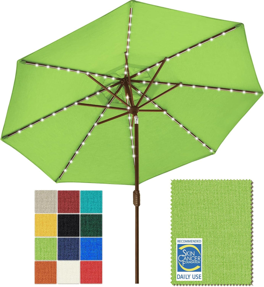 EliteShade USA 10-Year-Non-Fading 9ft Market Patio Umbrella, Commercial Grade Table Sun Umbrella with 80 Solar LED Lights, Crank Open, Windproof & UPF 50+ UV Protection for Garden, Deck, Pool, Backyard, Macaw Green