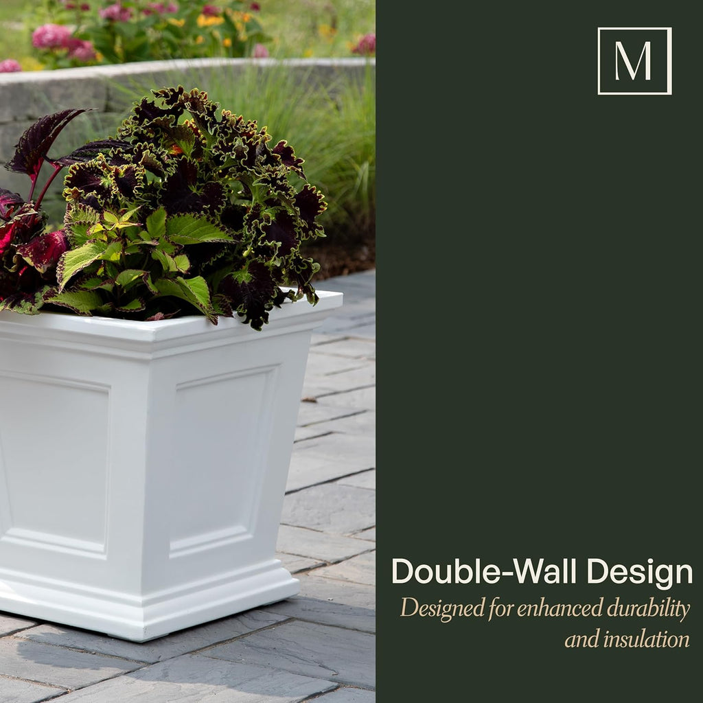 Mayne Fairfield 16-Inch Square Planter – Self-Watering, Weather-Resistant Planter for Flowers – Durable Outdoor Design for Patio, Porch, or Entryway