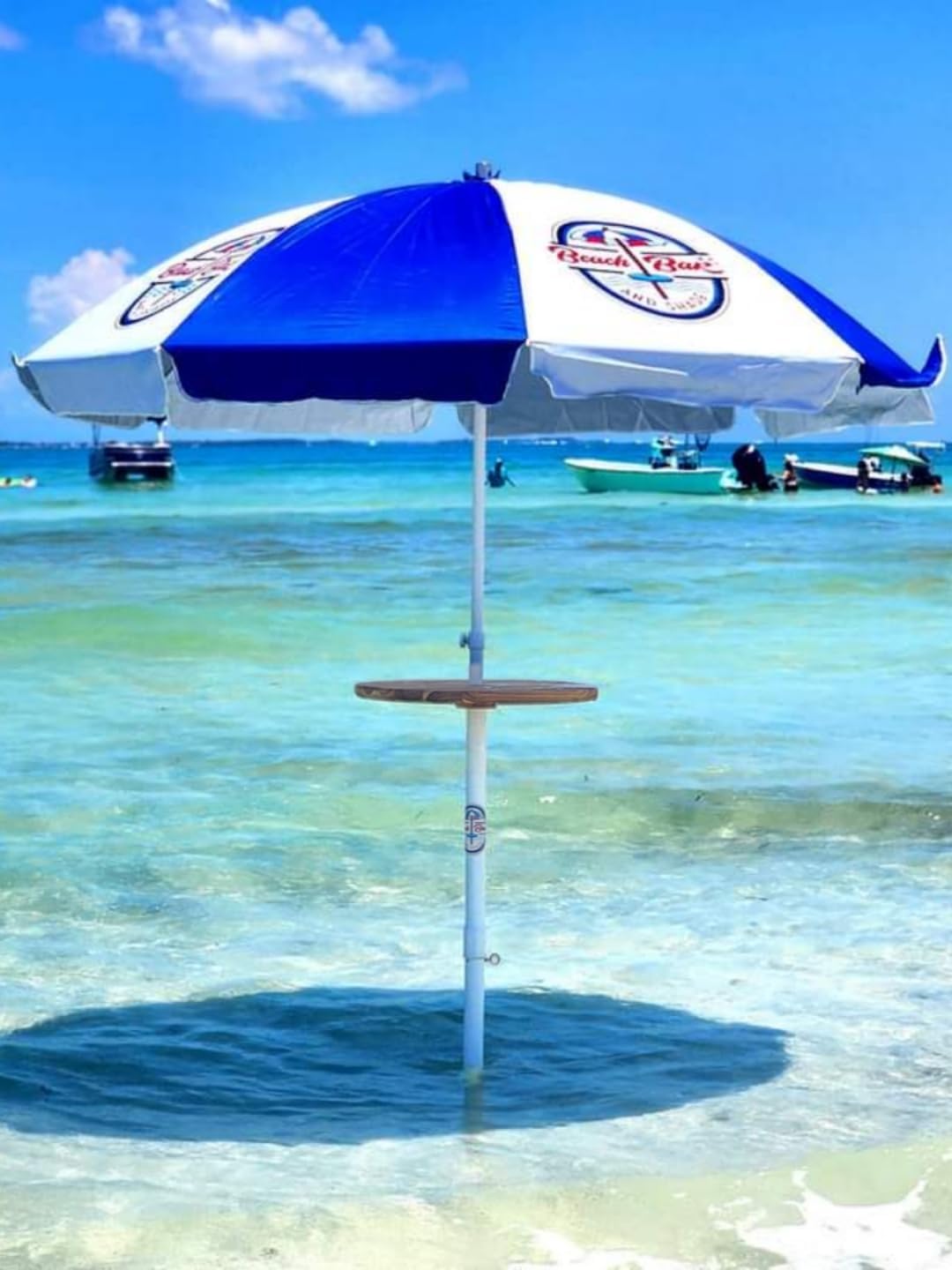 – Premium Portable Beach Umbrella Table System – 24" Teak Table with Adjustable Standpipe & Umbrella Included.