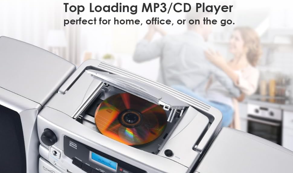 Supersonic SC-2121BT Bluetooth Entertainment Audio System, Bluetooth 5.0, op Loading MP3/CD Player, AM/FM Radio, USB Input, Double Cassette Recorder, High-Performance Detachable Speakers, AC/DC