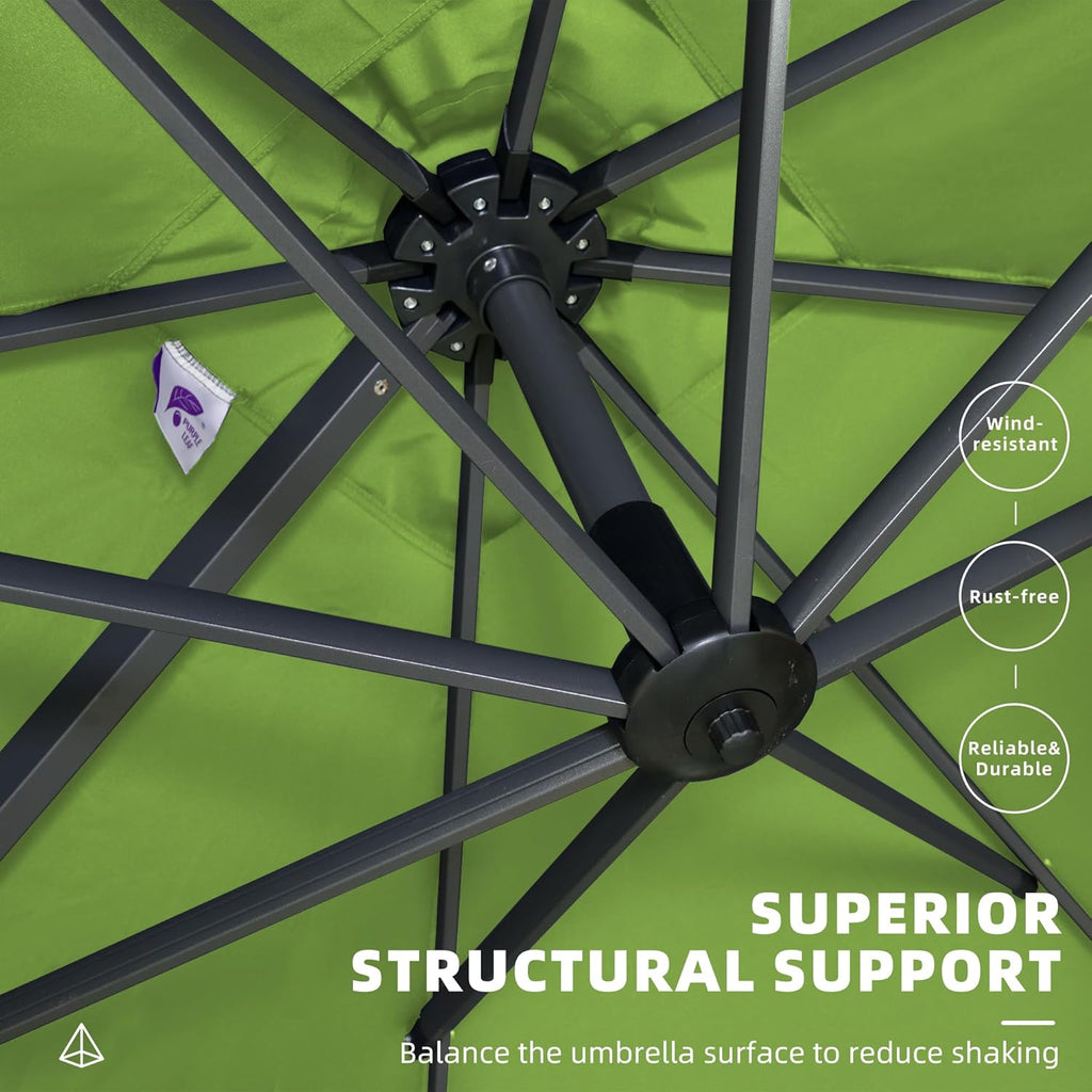 PURPLE LEAF 9' X 11.5' Square Cantilever Umbrella Patio Umbrella with Base Outdoor Umbrella Aluminum Offset with 360-degree Rotation for Garden Deck Pool Patio Apple Green