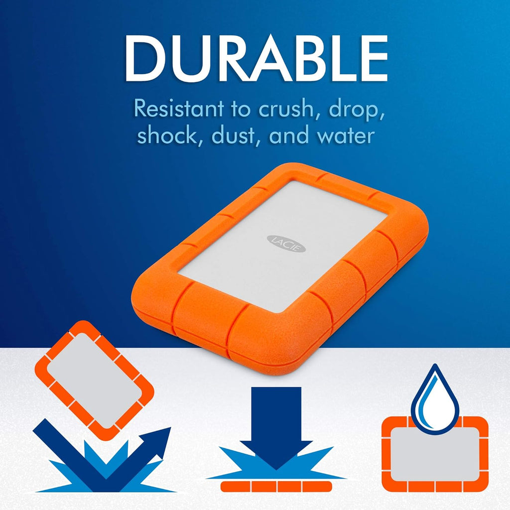 LaCie Rugged Mini, 2TB, 2.5", Portable External Hard Drive, for PC Mac iPad and iPhone, Data Rescue Service (LAC9000298)