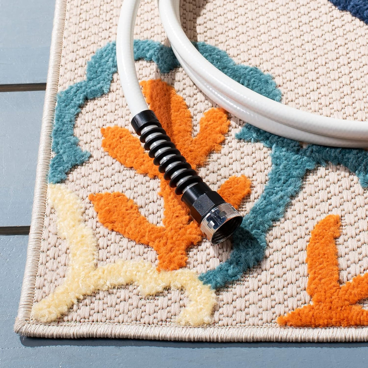 SAFAVIEH Washable Rug Outdoor Cabana Collection - 8' x 10', Ivory & Orange, Non-Shedding & Easy to Clean, Ideal for Patio, Backyard, Mudroom (CBN391A)