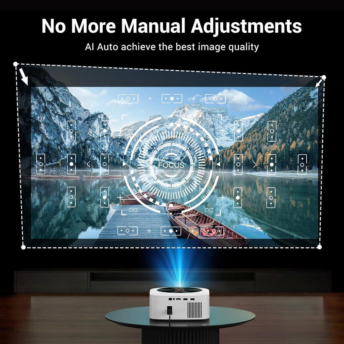 HAPPRUN 1500 ANSI Lumens Outdoor Projector with Built-in Streaming Apps, 4K Decoding Resolution, Auto Focus, Dolby Audio, Smart Projector with WiFi 6 and Bluetooth 5.2, Indoor Home Theater
