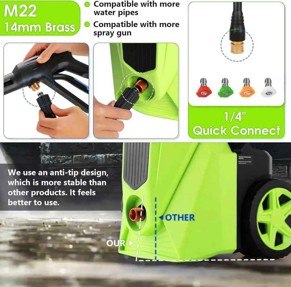 Pressure Cleaner 5000PSI High Power Cleaners with 33ft Pressure Hose, 4 Nozzles and Foam Cannon, for Home, Cars, Fences, Patio (Light Green)