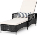 Tangkula Wicker Chaise Lounge Outdoor, Patio Rattan Reclining Chaise with 6-Gear Adjustable Backrest, Thick Padded Cushion & Removable Lumbar Pillow, Pool Lounge Chairs for Outside Balcony Backyard