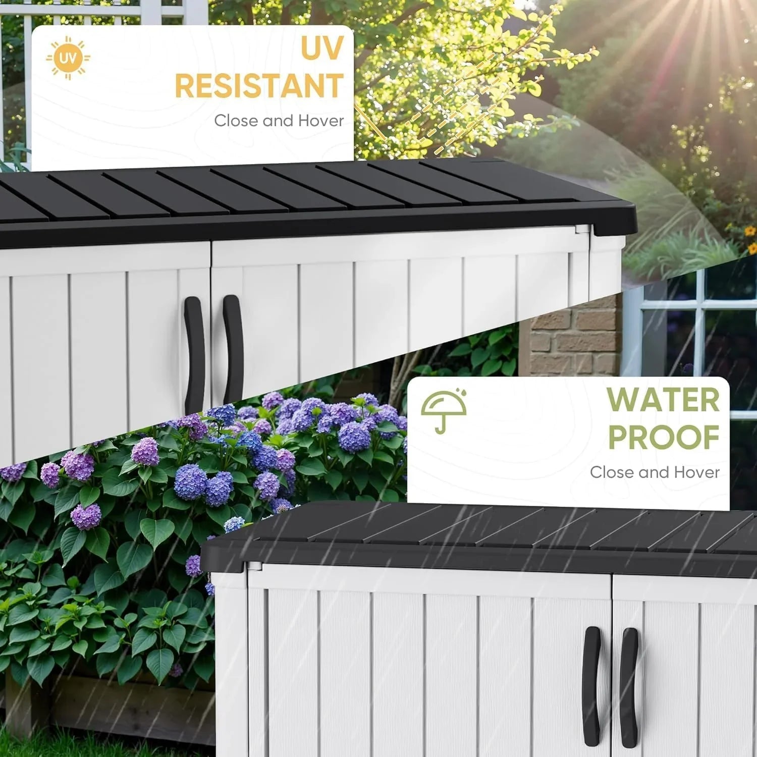 Devoko Outdoor Storage Cabinet 26 Cu Ft with Lockable Doors, Horizontal Storage Shed Waterproof Patio Tools Storage Box for Sofa Cushions, Gardening Tools and Accessories (White)