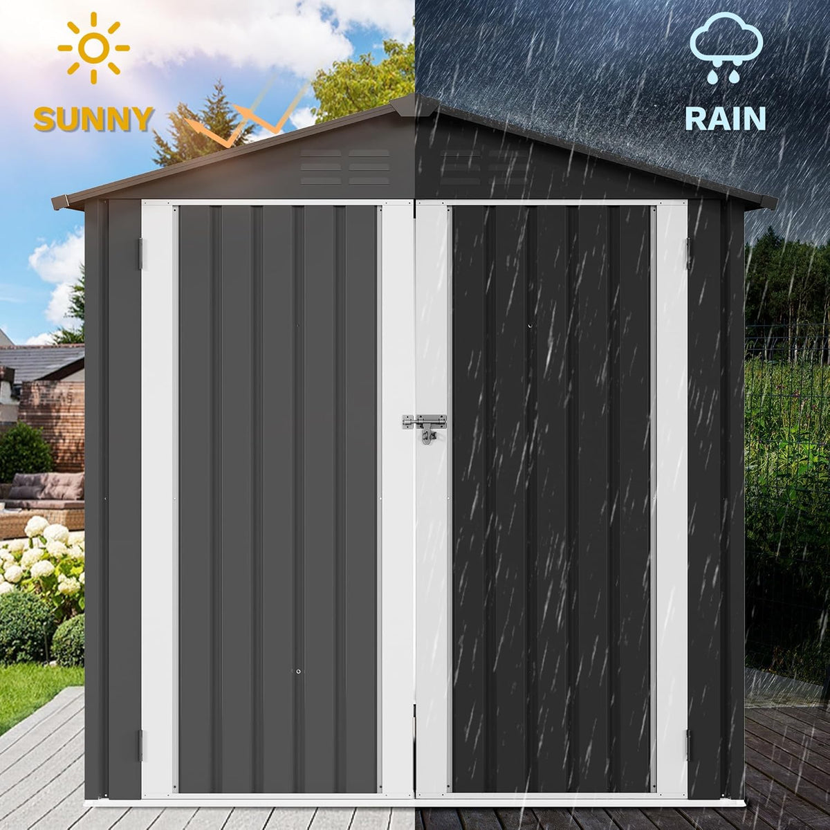 DWVO 6x4ft Metal Outdoor Storage Shed, Lockable Tool Storage Sheds, Oversized Steel Garden Sheds with Sloped Roof for Backyard, Patio, Garage, Lawn, Dark Gray