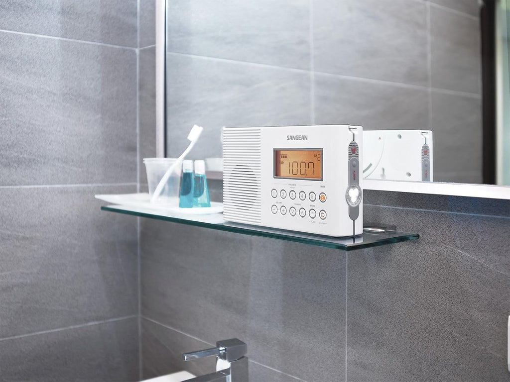 Sangean H201 Shower Radio AM/FM Waterproof, Weather Alert Radio, White