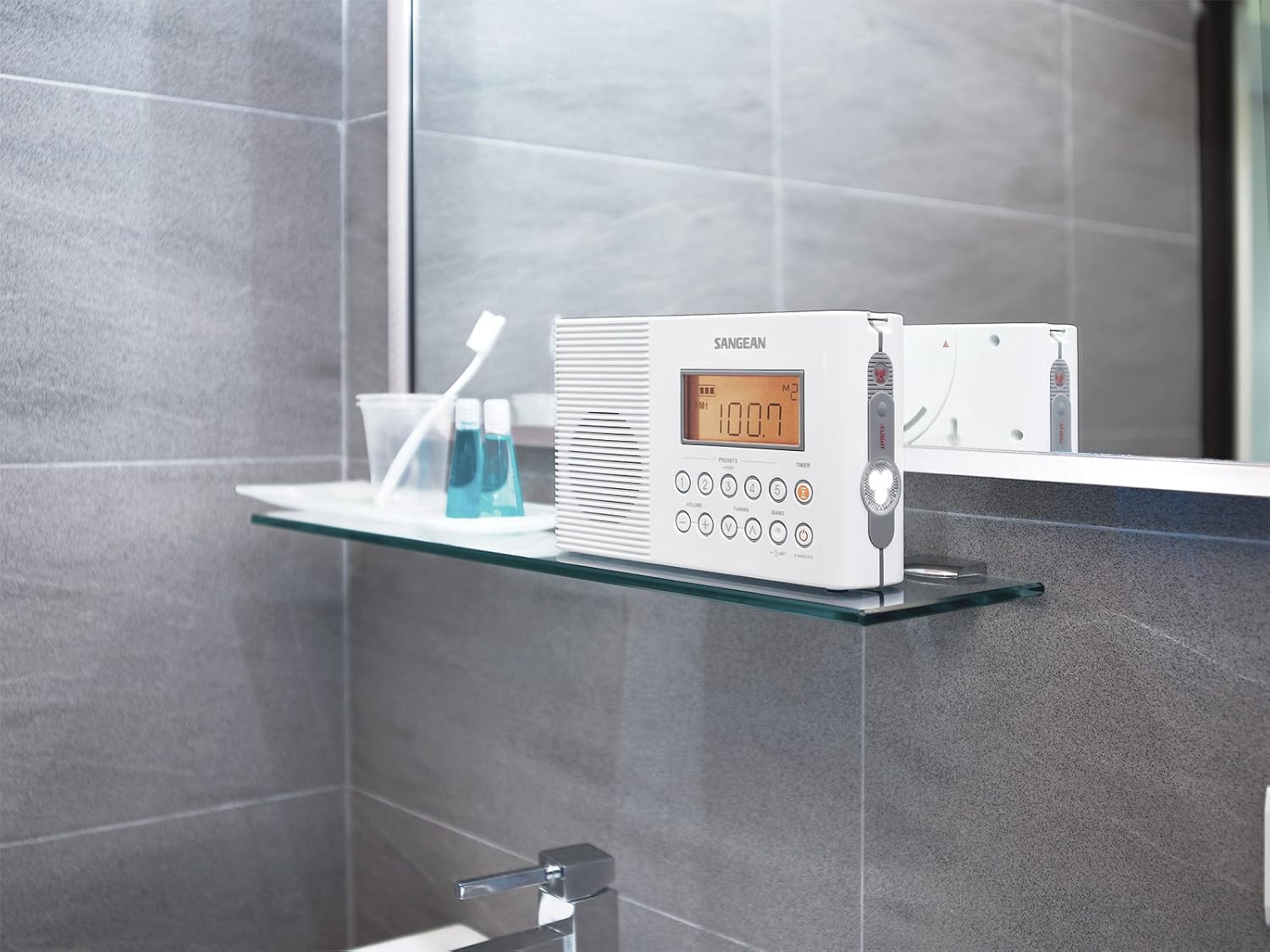 Sangean H201 Shower Radio AM/FM Waterproof, Weather Alert Radio, White