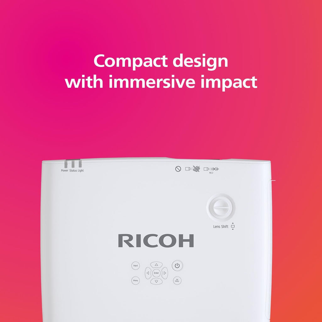 RICOH PJ WUL5A50 Compact 3LCD Laser Projector | 5200 Lumens | 1920x1200 WUXGA w/4K Input | 30-300" Screen Size | 360° Installation | Up to 30k Hours | Built-in 16W Speaker