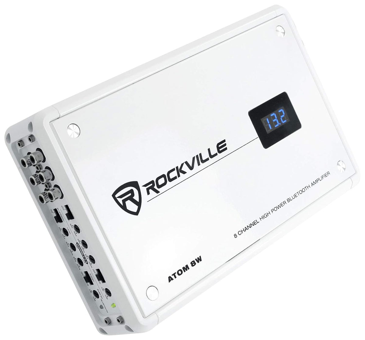 Rockville Atom 8W 3500W Peak 8-Channel Marine Amplifier 4 Ohm, Bluetooth, Marine-Grade Water-Resistant, Compact, for Boat and Marine Audio Systems