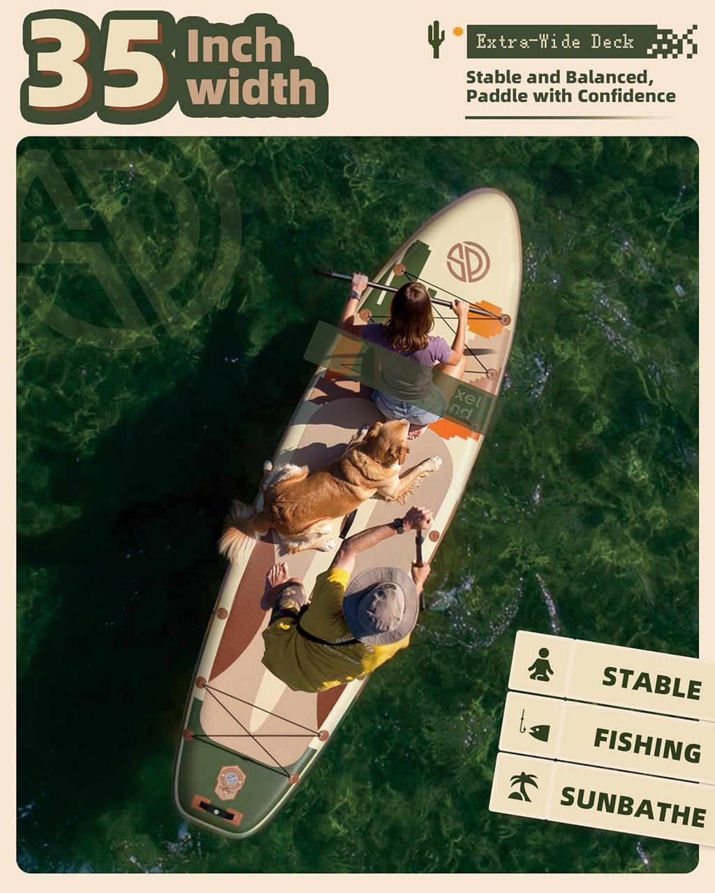11'6" x 35" Extra Wide Inflatable Paddle Board for Adults, 450 lb Capacity Wide Stable Stand Up Paddle Board, 2–3 Person SUP, Heavy Duty 22 PSI, US Fin, Kayak D Rings, Large Stable Paddleboard