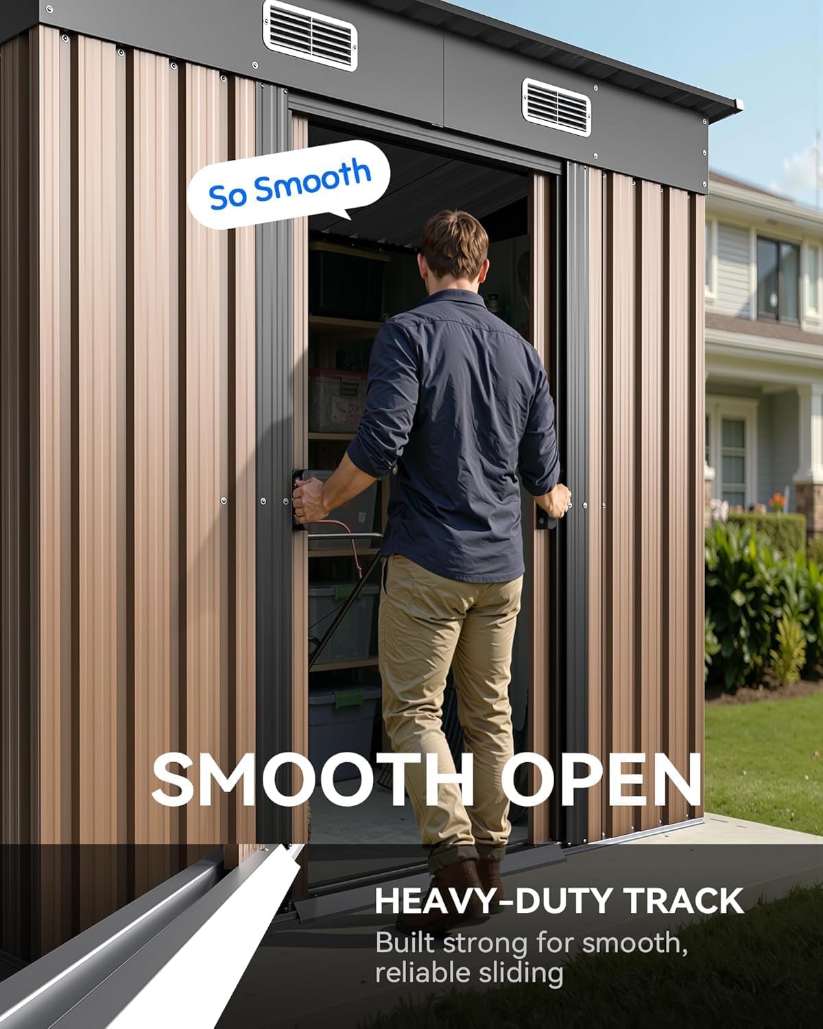6x4FT Outdoor Storage Shed, Waterproof Metal Garden Shed with Lockable Sliding Door, Outside Tool Shed for Backyard Garden Patio Lawn Poolside