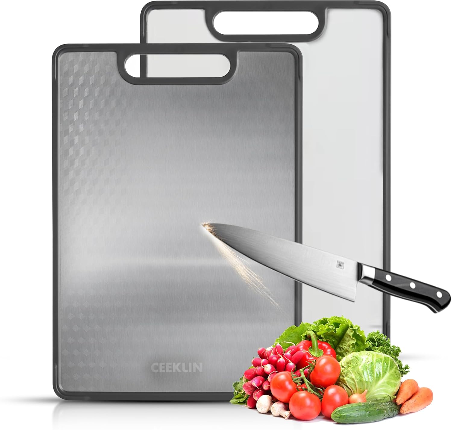 Double Sided Cutting Board – Stainless Steel & Wheat Fiber Reversible Chopping Board, Non-Porous Metal Side & Lightweight Prep Board for Meat, Vegetables & Daily Kitchen Use