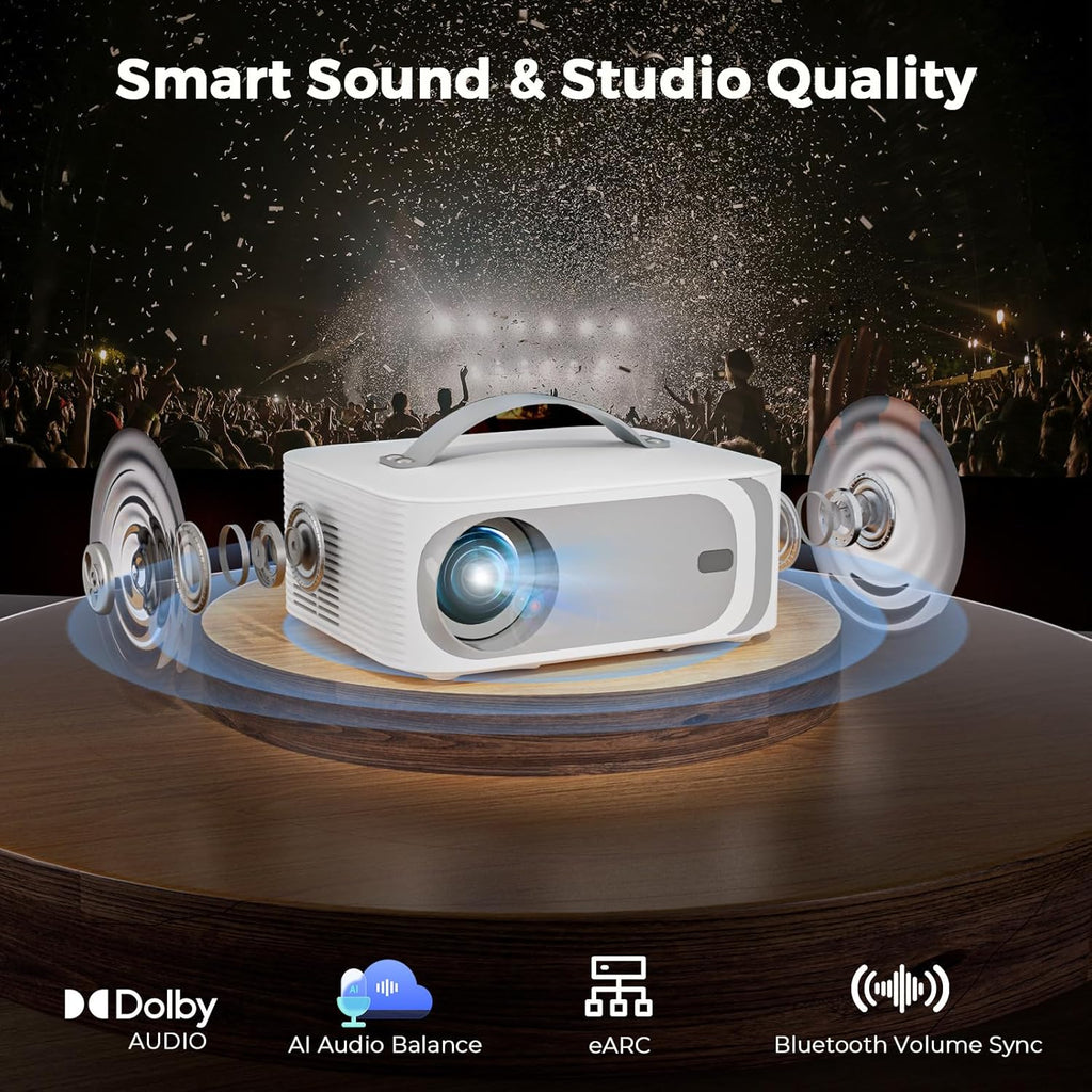 5000+ Official-Apps & AI Auto Focus & 50W Dolby Audio Outdoor-Projector-4k with WiFi and Bluetooth, AI Movin 2.0 OS Smart Projector with HDR10+, Lisowod Portable 4K Proyector 2026 Upgraded
