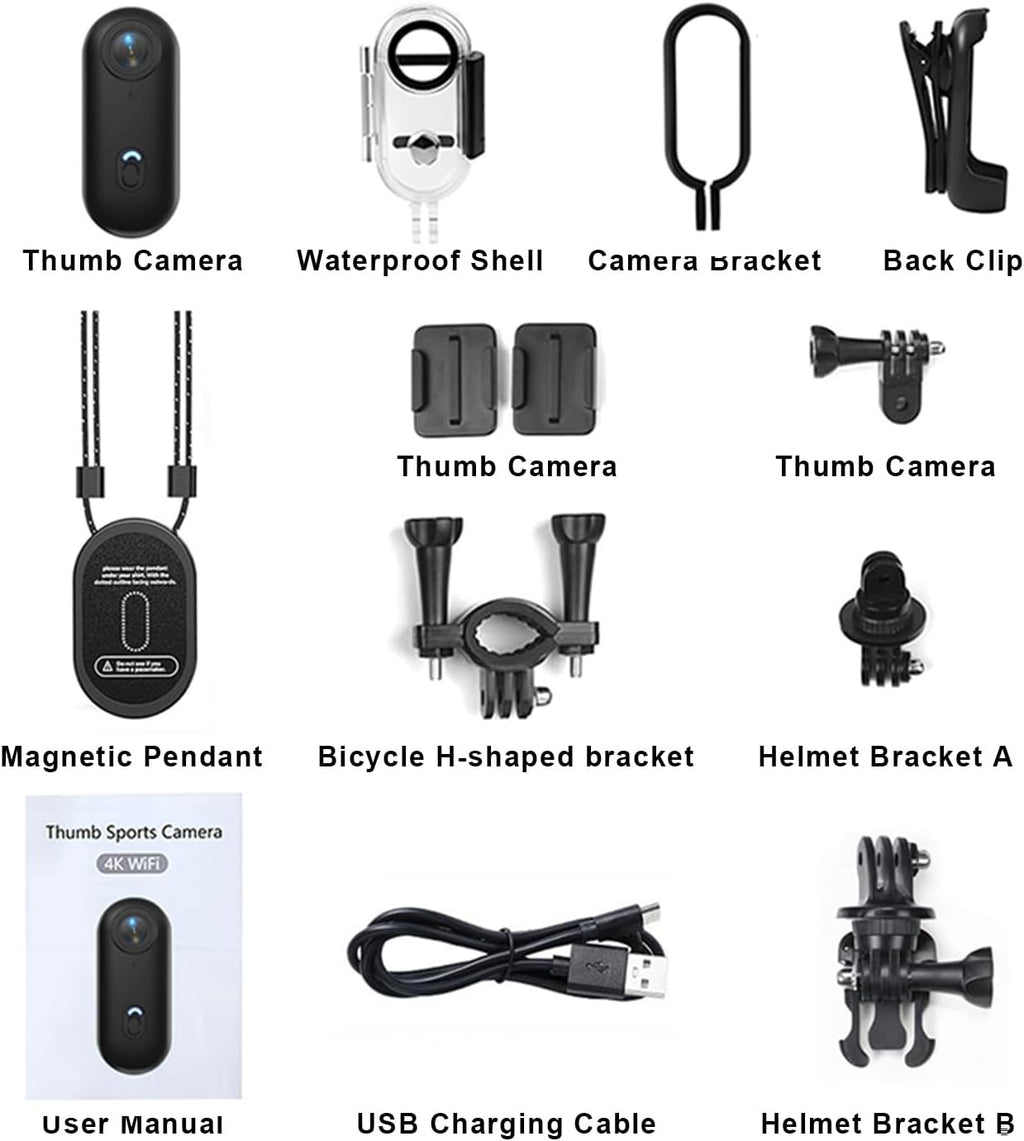 Thumb Action Camera | Mini POV Sports Camera, Waterproof Action Camera the Size of a Thumb for Running, Cycling, Hiking, Swimming, Outdoor Adventures, Vlogging (Black, 128, GB)