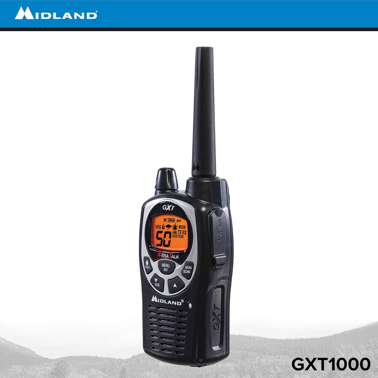 Midland GXT1000VP4 50 Channel GMRS Two-Way Radio - Up to 36 Mile Range Walkie Talkie - Black/Silver (Pack of 4)