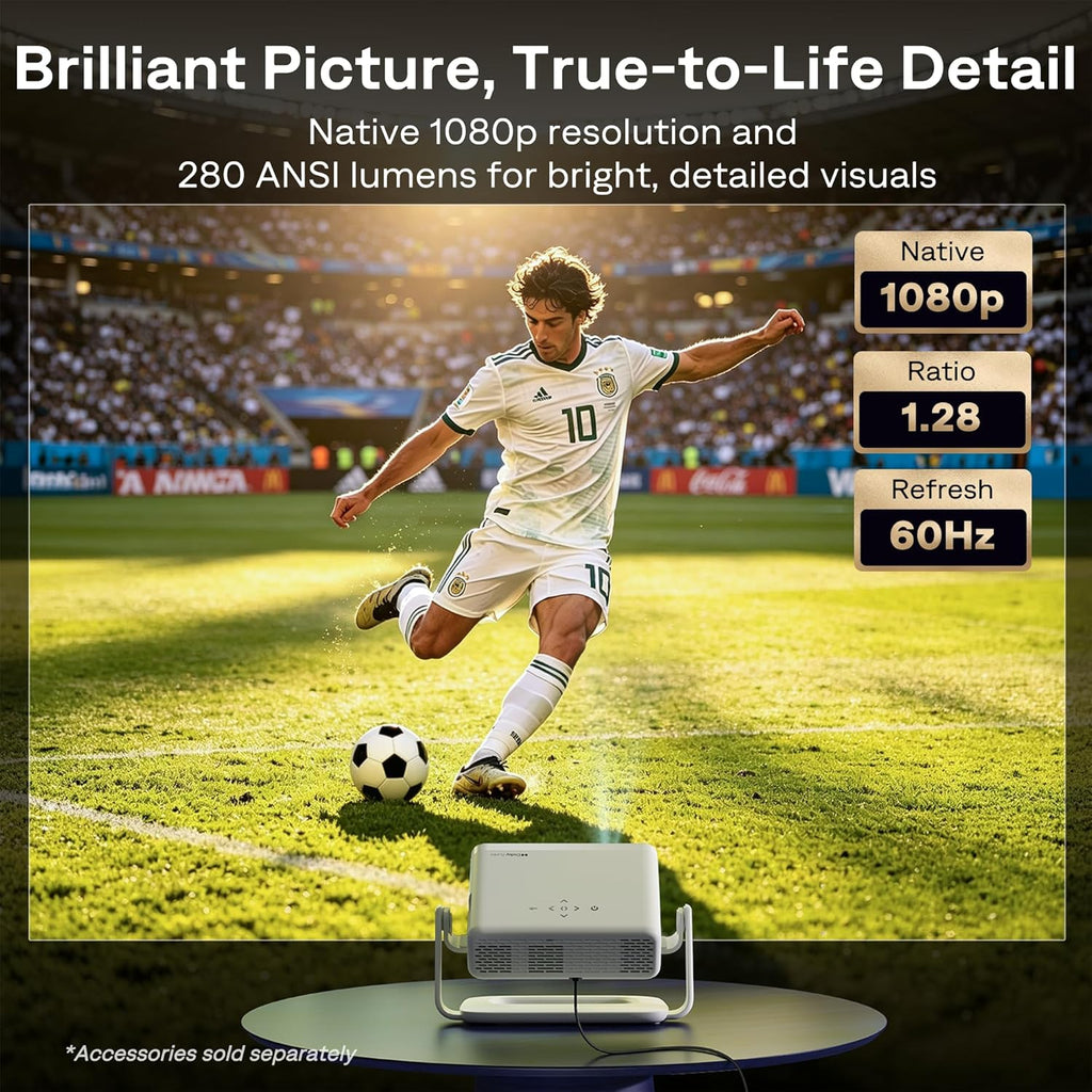 Aurzen Roku TV Smart Projector with Wifi and Bluetooth, Roku Streaming Experience Built-in, 1080P FHD, DoIby Audio, Auto Focus & Keystone, Zoom, Movie Portable Outdoor Mini Projector, White