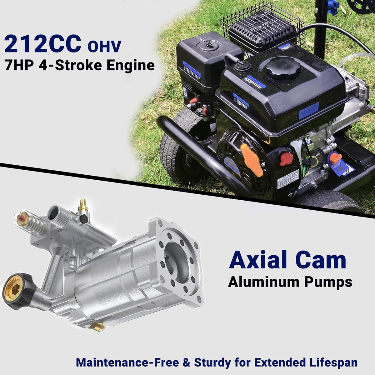 Gas Pressure Washer, 3600 PSI 2.3GPM Gas Powered Pressure Washer 212CC 4-Stroke OHV Engine, 30ft Hose&Reel 5 Nozzles Commercial High Pressure Washer for Cars Fences Driveways Patios Furniture